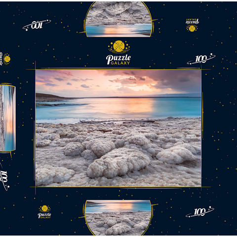 Salzkristalle am Ufer im Abendlicht, Totes Meer (Dead Sea), Jordantal, Jordanien 100 Puzzle Schachtel 3D Modell