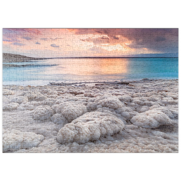 puzzleplate Salzkristalle am Ufer im Abendlicht, Totes Meer (Dead Sea), Jordantal, Jordanien 500 Puzzle