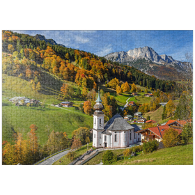 Darstellung des Puzzle-Motivs Wallfahrtskirche Maria Gern bei Berchtesgaden gegen Untersberg (1973m) – Puzzleteile: 1000