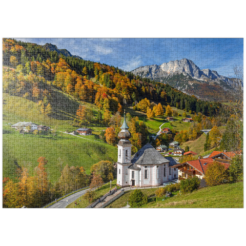 puzzleplate Wallfahrtskirche Maria Gern bei Berchtesgaden gegen Untersberg (1973m) 1000 Puzzle