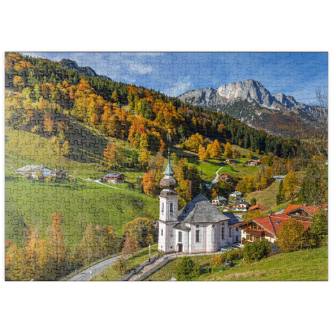 puzzleplate Wallfahrtskirche Maria Gern bei Berchtesgaden gegen Untersberg (1973m) 500 Puzzle