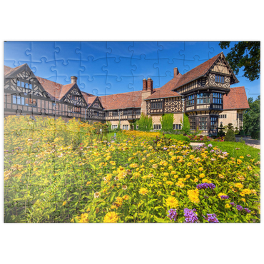 puzzleplate Schloss Cecilienhof im Landschaftspark Neuer Garten im englischen Landhausstil, Sitz der Potsdamer Konferenz 100 Puzzle
