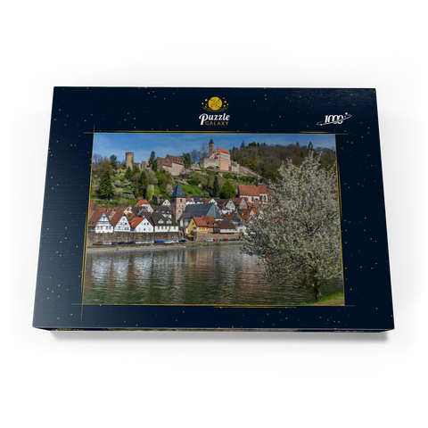 Historischer Ortskern mit Burg Hirschhorn im Frühling 1000 Puzzle Schachtel Ansicht3