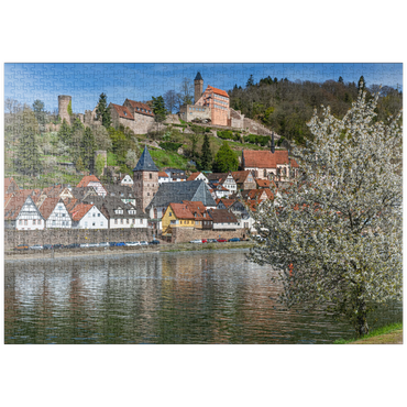 puzzleplate Historischer Ortskern mit Burg Hirschhorn im Frühling 1000 Puzzle