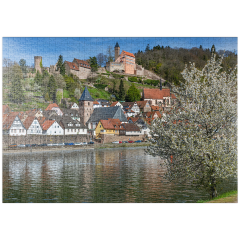 puzzleplate Historischer Ortskern mit Burg Hirschhorn im Frühling 1000 Puzzle