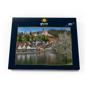 Historischer Ortskern mit Burg Hirschhorn im Frühling 100 Puzzle Schachtel Ansicht3