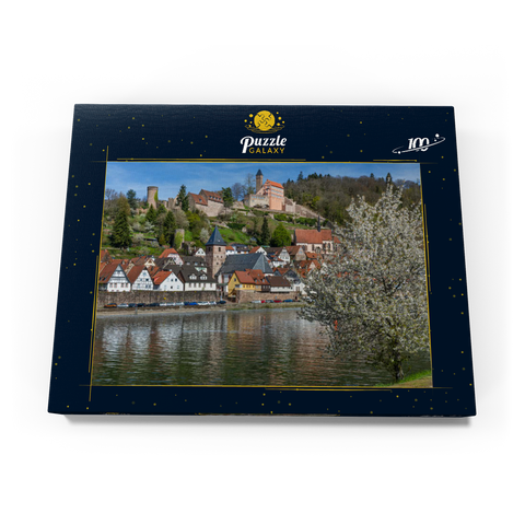 Historischer Ortskern mit Burg Hirschhorn im Frühling 100 Puzzle Schachtel Ansicht3