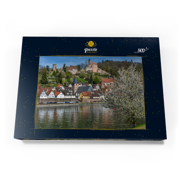 Historischer Ortskern mit Burg Hirschhorn im Frühling 500 Puzzle Schachtel Ansicht3