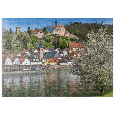 puzzleplate Historischer Ortskern mit Burg Hirschhorn im Frühling 500 Puzzle