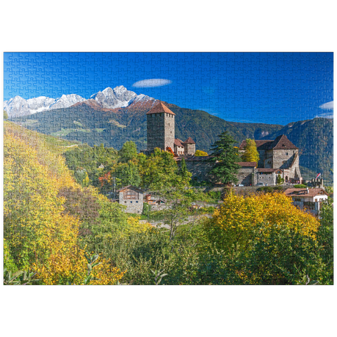 puzzleplate Schloss Tirol im Dorf Tirol bei Meran, Provinz Bozen, Trentino-Südtirol, Italien 1000 Puzzle