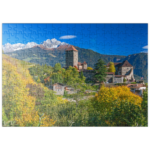 puzzleplate Schloss Tirol im Dorf Tirol bei Meran, Provinz Bozen, Trentino-Südtirol, Italien 200 Puzzle