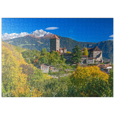 puzzleplate Schloss Tirol im Dorf Tirol bei Meran, Provinz Bozen, Trentino-Südtirol, Italien 500 Puzzle