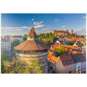 Darstellung des Puzzle-Motivs Neutorturm an der Stadtbefestigung mit der Kaiserburg in Nürnberg – Puzzleteile: 1000