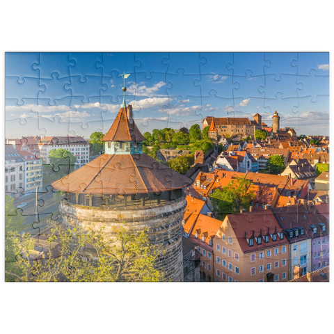 puzzleplate Neutorturm an der Stadtbefestigung mit der Kaiserburg in Nürnberg 100 Puzzle