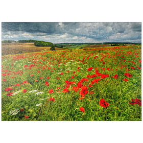 Darstellung des Puzzle-Motivs Beindruckende Landschaft mit Mohnwiese bei La Romieu – Puzzleteile: 1000