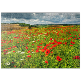 Darstellung des Puzzle-Motivs Beindruckende Landschaft mit Mohnwiese bei La Romieu – Puzzleteile: 500