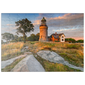 Darstellung des Puzzle Motivs Abend am Hammeren Fyr Leuchtturm bei Sandvig - Puzzleteile: 100