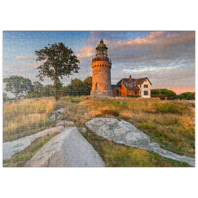 Darstellung des Puzzle-Motivs Abend am Hammeren Fyr Leuchtturm bei Sandvig – Puzzleteile: 500