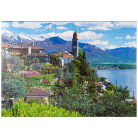 Darstellung des Puzzle-Motivs Ronco Sopra Ascona mit der Kirche San Martino am Lago Maggiore, Schweiz – Puzzleteile: 1000