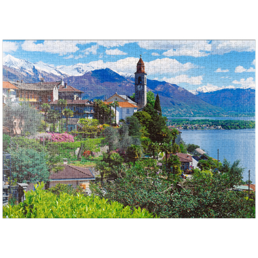 puzzleplate Ronco Sopra Ascona mit der Kirche San Martino am Lago Maggiore, Schweiz 1000 Puzzle