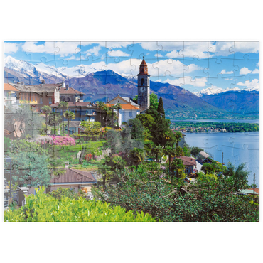 puzzleplate Ronco Sopra Ascona mit der Kirche San Martino am Lago Maggiore, Schweiz 100 Puzzle