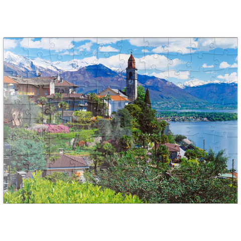 puzzleplate Ronco Sopra Ascona mit der Kirche San Martino am Lago Maggiore, Schweiz 100 Puzzle