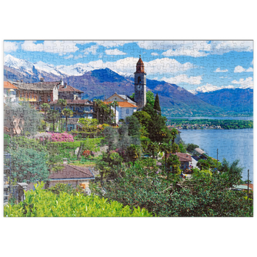 puzzleplate Ronco Sopra Ascona mit der Kirche San Martino am Lago Maggiore, Schweiz 500 Puzzle