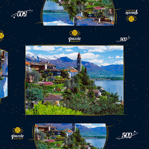 Ronco Sopra Ascona mit der Kirche San Martino am Lago Maggiore, Schweiz 500 Puzzle Schachtel 3D Modell