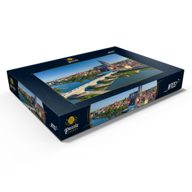 Darstellung des Puzzle Motivs Steinerne Brücke über die Donau mit der Altstadt und dem Regensburger Dom St. Peter - Puzzleteile: 1000