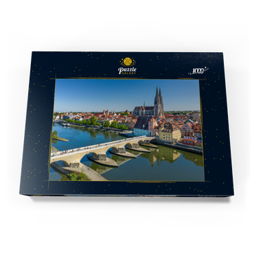 Steinerne Brücke über die Donau mit der Altstadt und dem Regensburger Dom St. Peter 1000 Puzzle Schachtel Ansicht3
