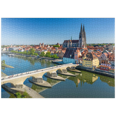 puzzleplate Steinerne Brücke über die Donau mit der Altstadt und dem Regensburger Dom St. Peter 1000 Puzzle