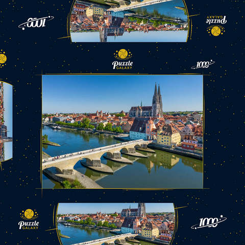 Steinerne Brücke über die Donau mit der Altstadt und dem Regensburger Dom St. Peter 1000 Puzzle Schachtel 3D Modell