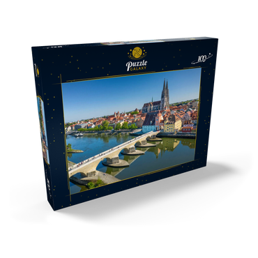 Steinerne Brücke über die Donau mit der Altstadt und dem Regensburger Dom St. Peter 100 Puzzle Schachtel Ansicht2