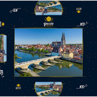 Steinerne Brücke über die Donau mit der Altstadt und dem Regensburger Dom St. Peter 100 Puzzle Schachtel 3D Modell