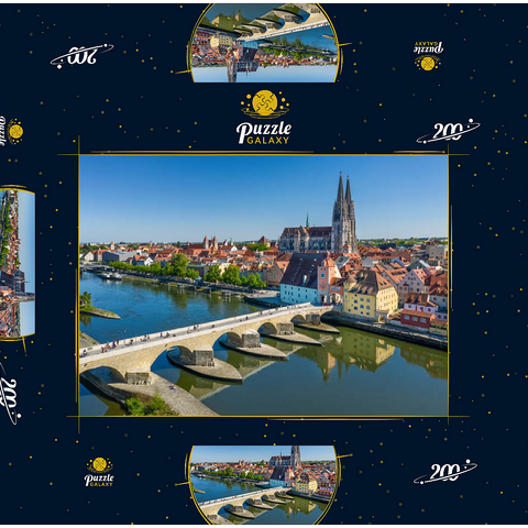 Steinerne Brücke über die Donau mit der Altstadt und dem Regensburger Dom St. Peter 200 Puzzle Schachtel 3D Modell