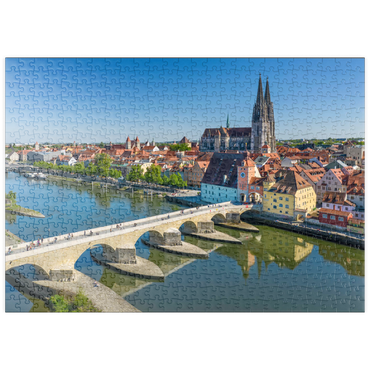 puzzleplate Steinerne Brücke über die Donau mit der Altstadt und dem Regensburger Dom St. Peter 500 Puzzle