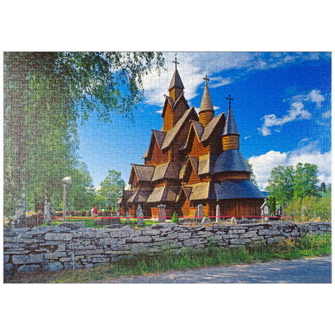puzzleplate Stabkirche in Heddal, Ortsteil von Notodden 1000 Puzzle