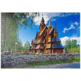 Darstellung des Puzzle Motivs Stabkirche in Heddal, Ortsteil von Notodden - Puzzleteile: 1000