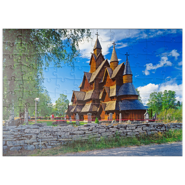 puzzleplate Stabkirche in Heddal, Ortsteil von Notodden 100 Puzzle