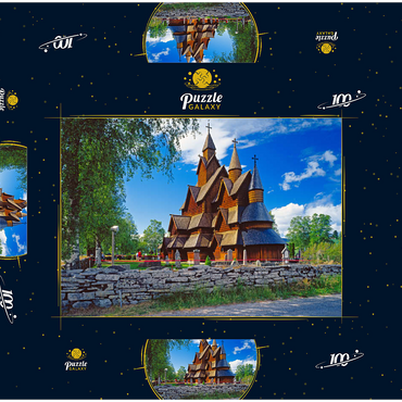 Stabkirche in Heddal, Ortsteil von Notodden 100 Puzzle Schachtel 3D Modell