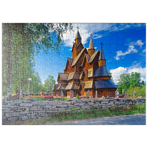 puzzleplate Stabkirche in Heddal, Ortsteil von Notodden 200 Puzzle