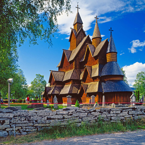 Stabkirche in Heddal, Ortsteil von Notodden 500 Puzzle 3D Modell