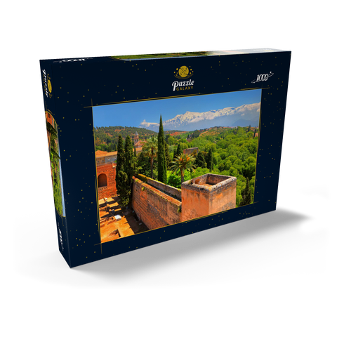 Blick von der Alcazaba der Alhambra zur Sierra Nevada, Granada, Andalusien, Spanien 1000 Puzzle Schachtel Ansicht2