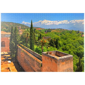 Darstellung des Puzzle-Motivs Blick von der Alcazaba der Alhambra zur Sierra Nevada, Andalusien, Spanien – Puzzleteile: 1000