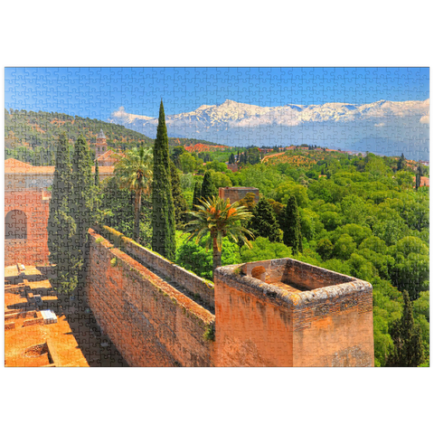 puzzleplate Blick von der Alcazaba der Alhambra zur Sierra Nevada, Granada, Andalusien, Spanien 1000 Puzzle