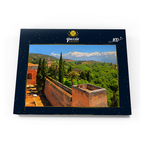 Blick von der Alcazaba der Alhambra zur Sierra Nevada, Granada, Andalusien, Spanien 100 Puzzle Schachtel Ansicht3