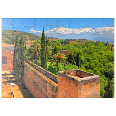 puzzleplate Blick von der Alcazaba der Alhambra zur Sierra Nevada, Granada, Andalusien, Spanien 100 Puzzle