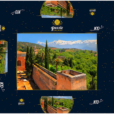 Blick von der Alcazaba der Alhambra zur Sierra Nevada, Granada, Andalusien, Spanien 100 Puzzle Schachtel 3D Modell