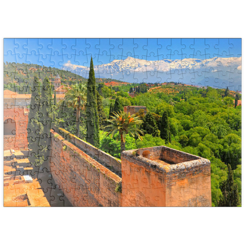 puzzleplate Blick von der Alcazaba der Alhambra zur Sierra Nevada, Granada, Andalusien, Spanien 200 Puzzle