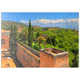 Darstellung des Puzzle Motivs Blick von der Alcazaba der Alhambra zur Sierra Nevada, Andalusien, Spanien - Puzzleteile: 200